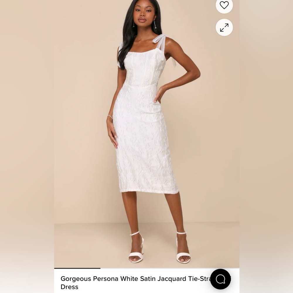 Lulu's Gorgeous Persona White Satin Jacquard Tier Strap Midi Dress